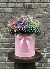 Цветочная композиция из Гипсофила и Розы в шляпной коробке в Судже
