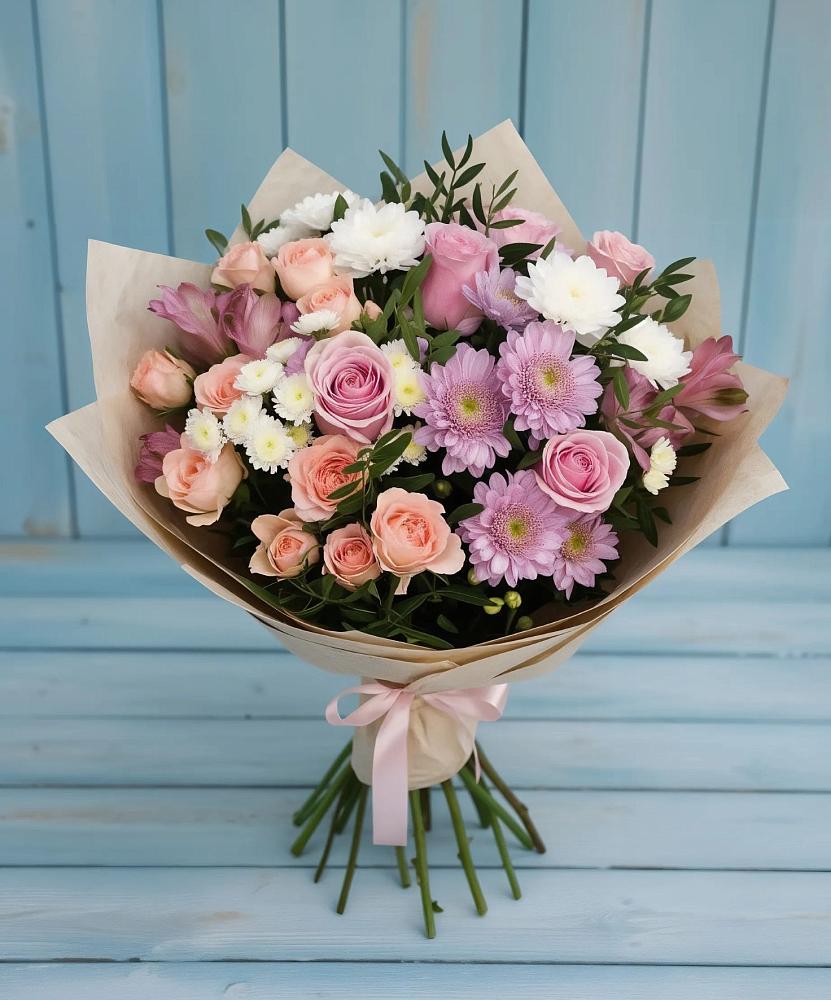 Букет цветов из: Хризантемы, Розы и Альстромерии в Судже
