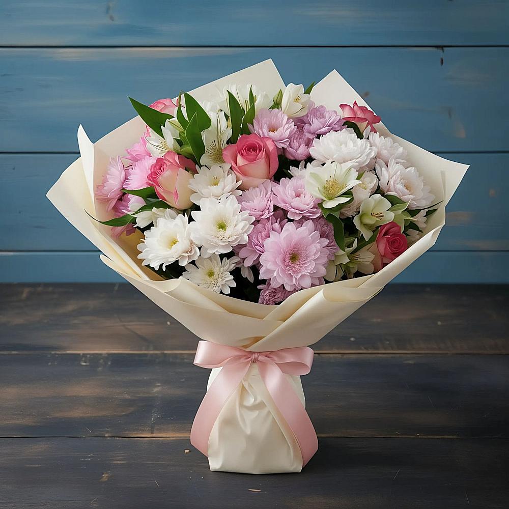 Букет цветов из: Хризантемы, Альстромерии и Розы в Судже